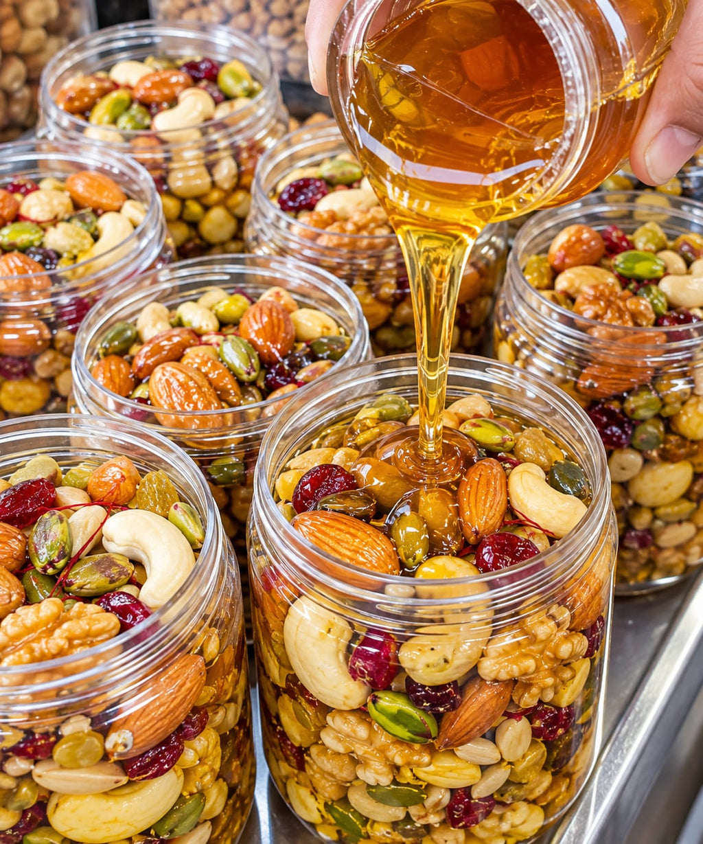 Premium Zafraan Mixed Dry Fruits in Honey | Royal Honey Nuts Jar – Royal Dry Fruit